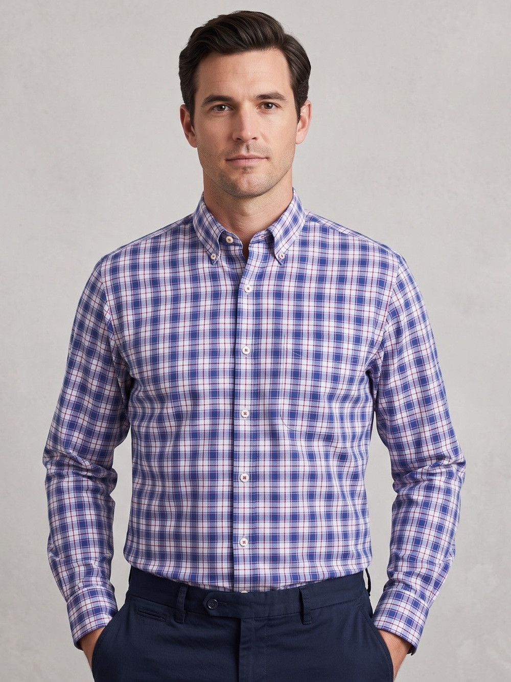 Peter Millar Blue Pink Plaid Button Down Shirt Medium 100% Cotton